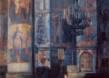 Выставка картины «Интерьер Успенского собора в Кремле»